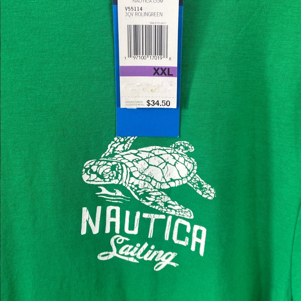 NWT Nautica Men's XXL Kelly Green Turtle Graphic T-Shirt Save the Marine Life - Picture 2 of 4